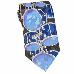 Everyday Drum Set Tie Novelty Music Band Teacher Drummer Fun Blue Black 46”
